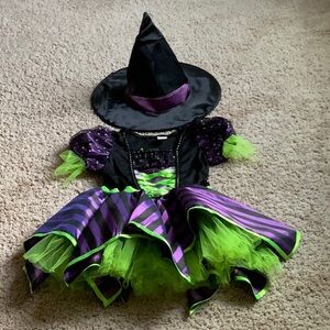 Kids Witch Costume with Hat - Black, Purple, and Green